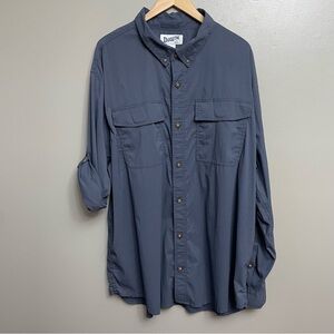Duluth Trading Button Shirt Men 2XL Nylon Fishing Roll Tab Sleeves Blue standard